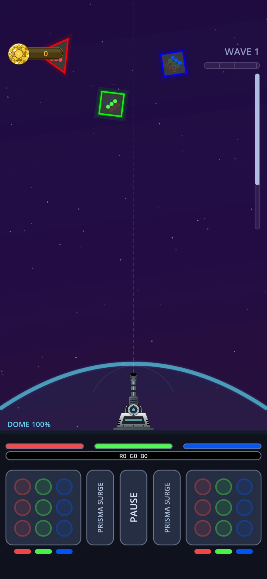 Prisma Defender wave 1 with meteors falling toward the dome