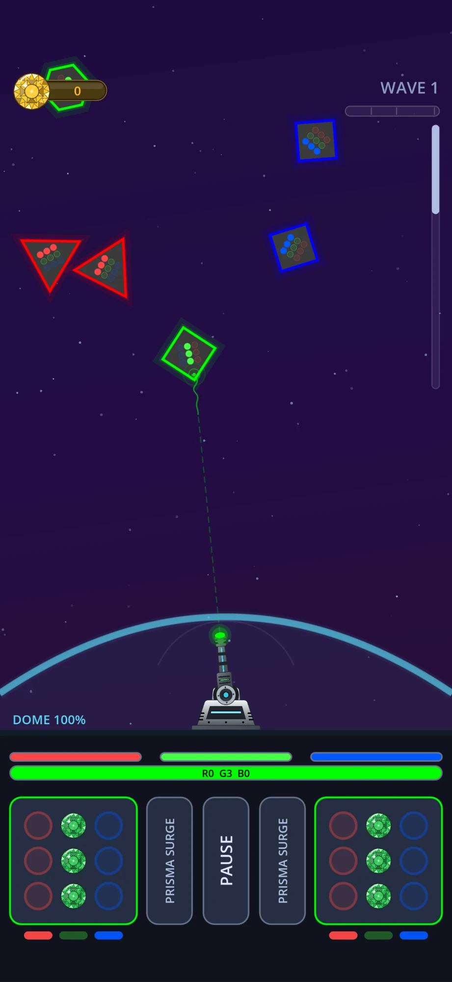 Mixing green light on the RGB pads and aiming at a green meteor