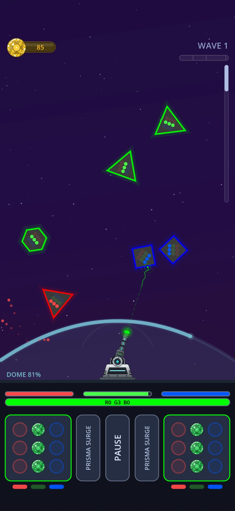 Defending the dome against a wave of colored meteors
